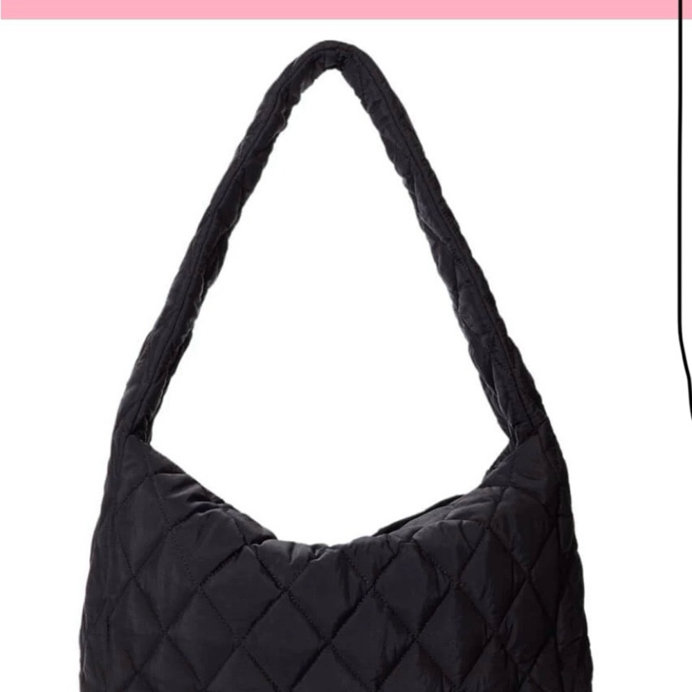 Black Hobo Bag with Quilted Design and Curved Strap